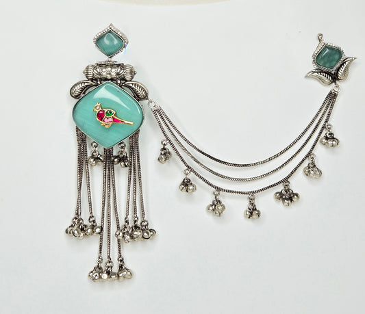 Turquoise Enamel Design Silver Earring