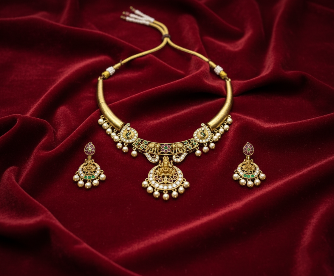 Tantaaz Gold Plated Hasli Necklace Set with Earring