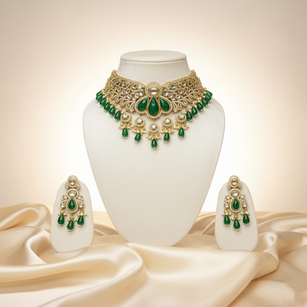 Minaki by Tantaaz Kundan Polki & Pearl Choker Necklace Set