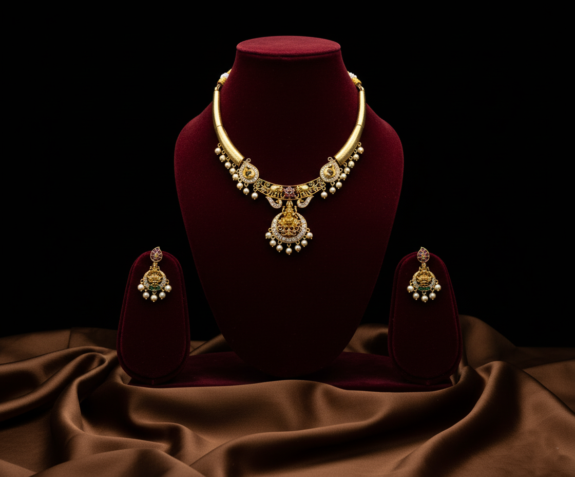 Tantaaz Gold Plated Hasli Necklace Set with Earring