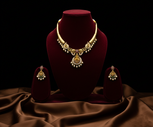 Tantaaz Gold Plated Hasli Necklace Set with Earring