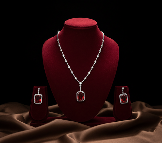 Silver-Plated Red Ruby Jewellery Set