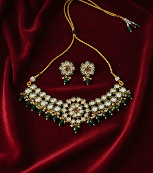 Kundan Polki Necklace Set with Earrings – Bridal & Party Wear