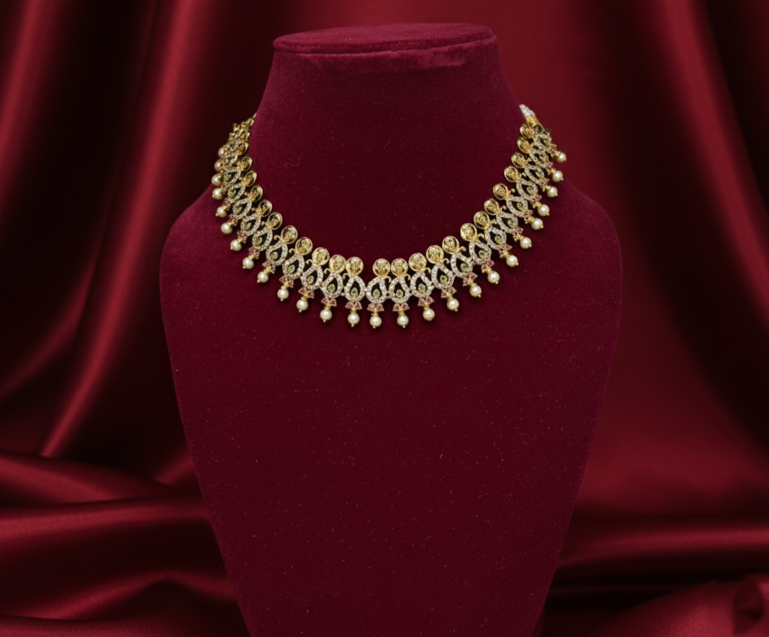 Tantaaz Temple AD Stone Necklace Set with Earrings