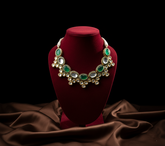 Green Kundan Polki Necklace Set with Earrings