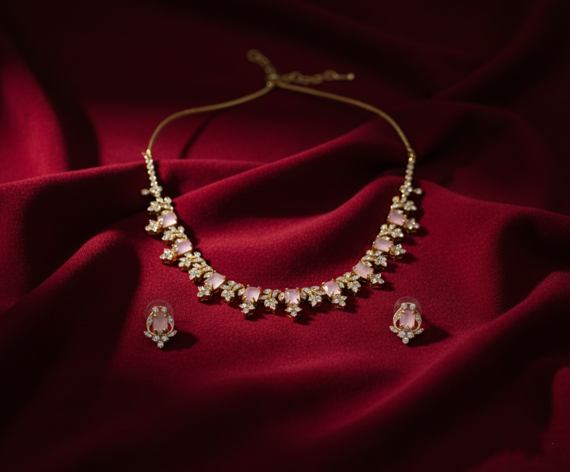 Tantaaz Gold Plated Uncut Kemp Choker Necklace with Studs