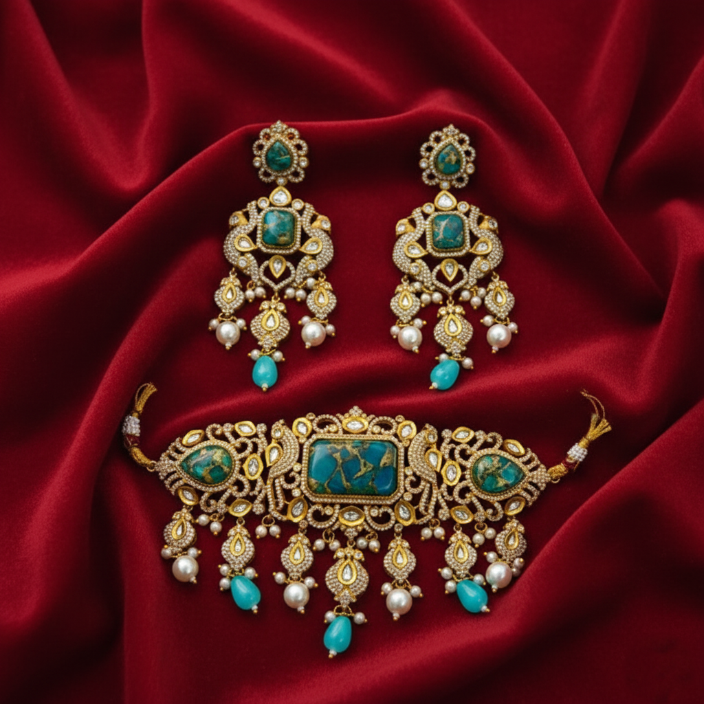 Emerald Victorian Choker Set (Necklace & Earrings)