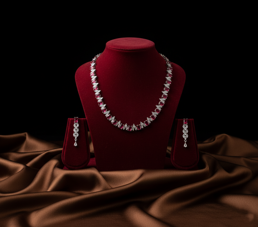 Enchanting Silver Plated Red & Multicolour AD Necklace Set