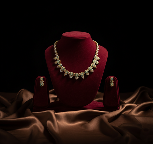 Tantaaz Pastel Green Victorian Diamond Necklace with Earrings