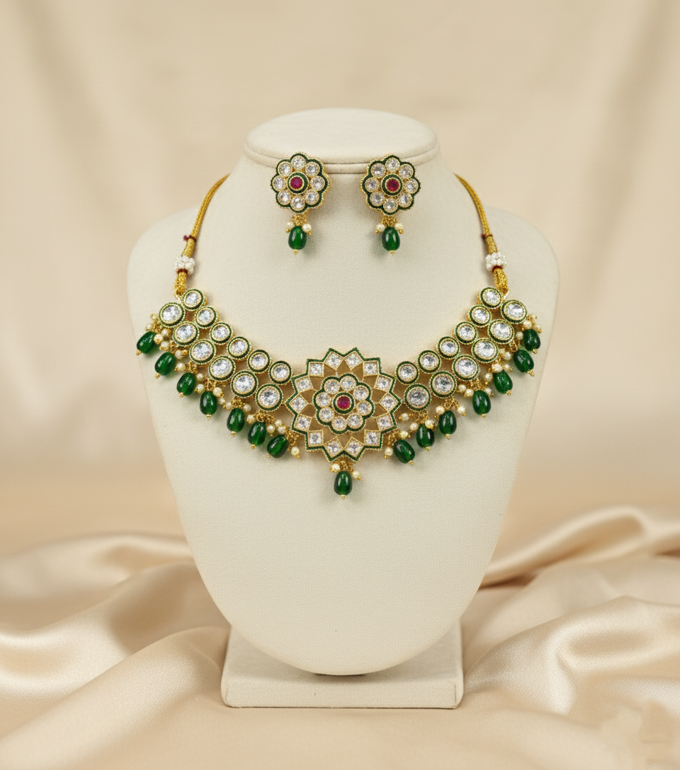 Kundan Polki Necklace Set with Earrings – Bridal & Party Wear