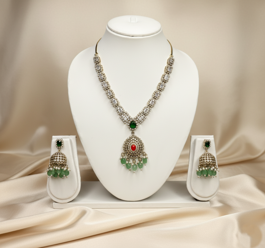 Coral Stone Necklace Set with Jhumka