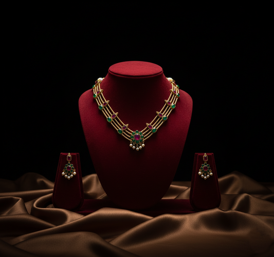 Tantaaz Multi-Color Gold Plated Choker Necklace Set (Kerala Style)