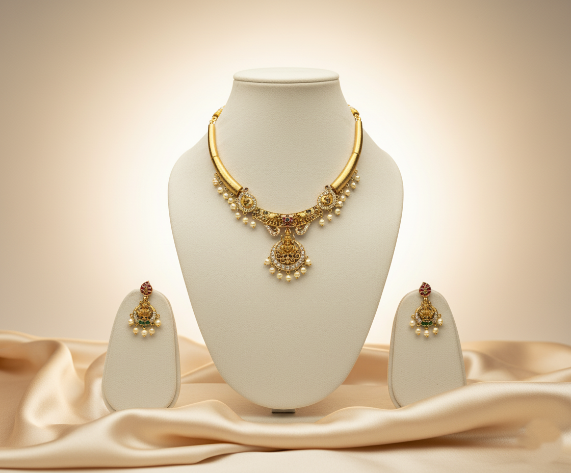 Tantaaz Gold Plated Hasli Necklace Set with Earring