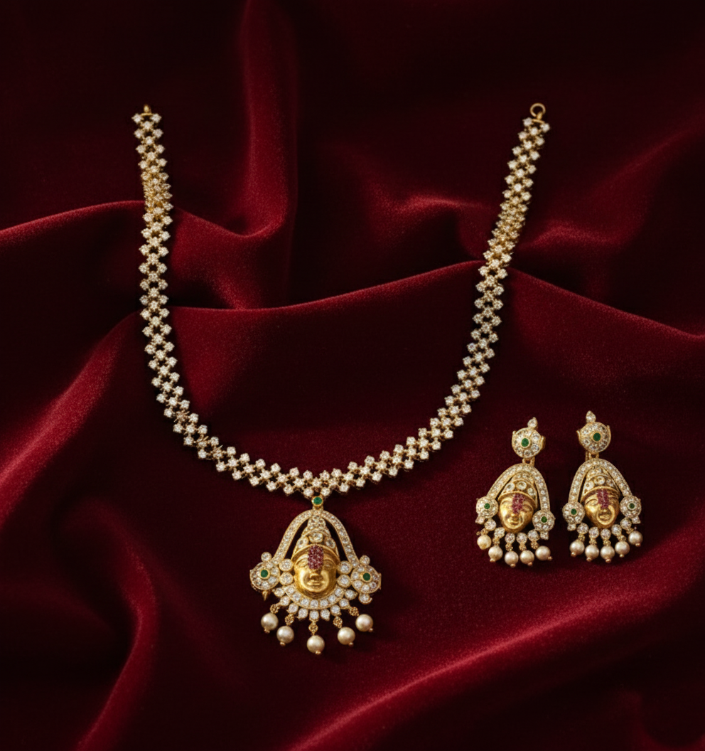 Antique Gold Finish Zercon Stone Lakshmi Necklace Set