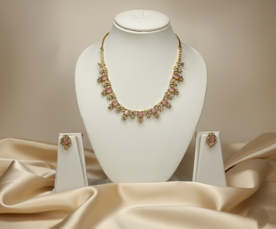 Tantaaz Gold Plated Uncut Kemp Choker Necklace with Studs