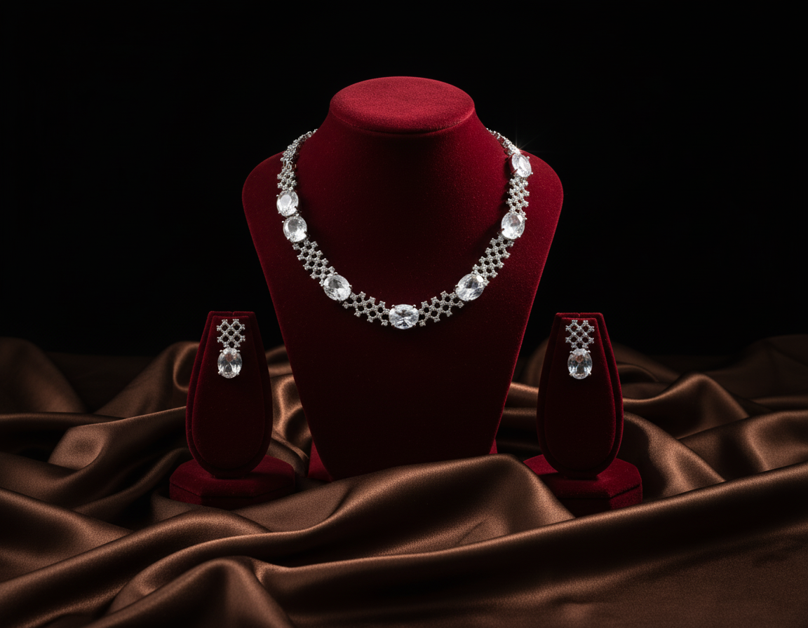 Tantaaz Luxury White American Diamond Necklace