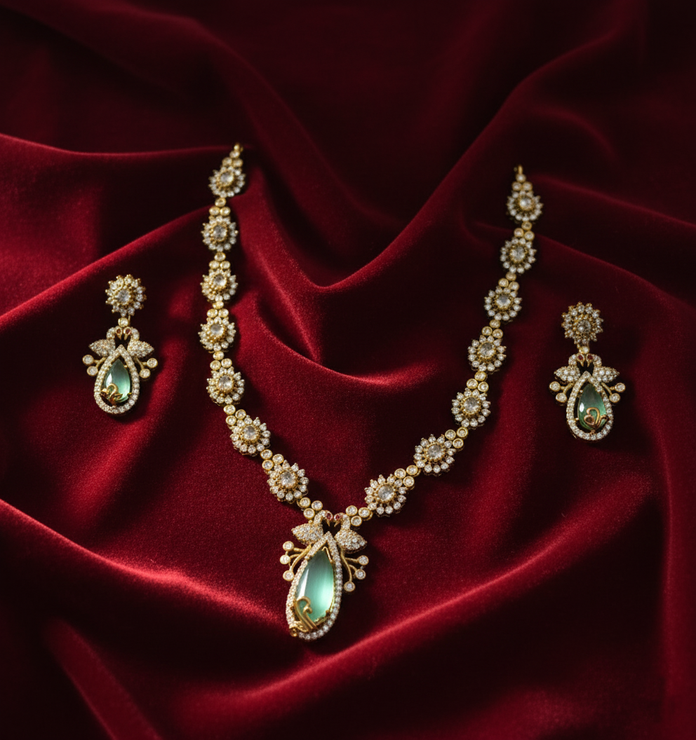 Antique Pastel Green Peacock- Victorian Diamond Necklace