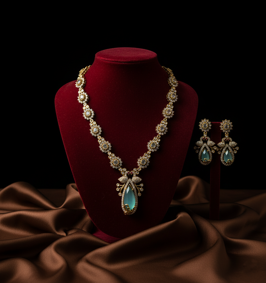 Antique Pastel Green Peacock- Victorian Diamond Necklace