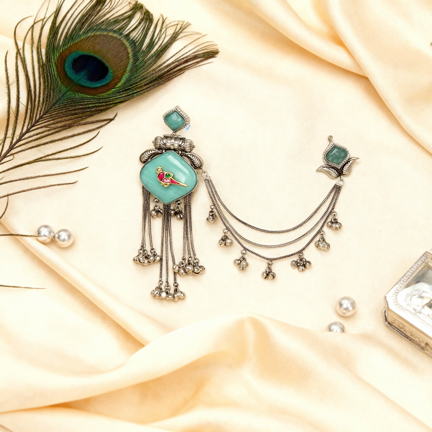 Turquoise Enamel Design Silver Earring