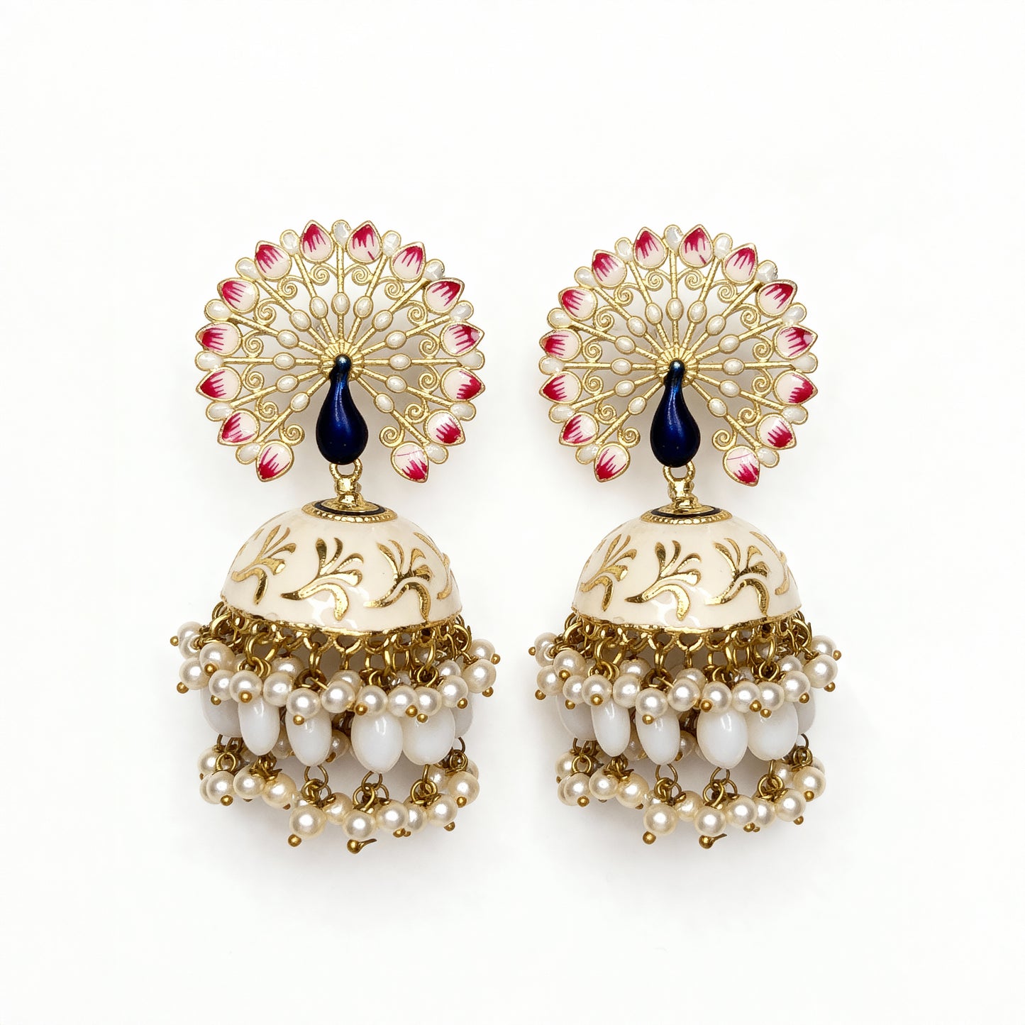 White Peacock Meenakari Jhumka