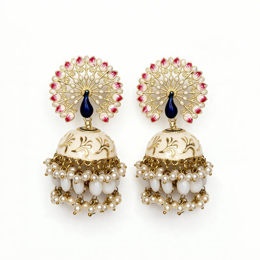 White Peacock Meenakari Jhumka