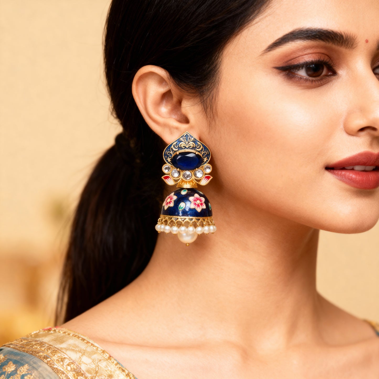 Blue Meenakari Jhumka