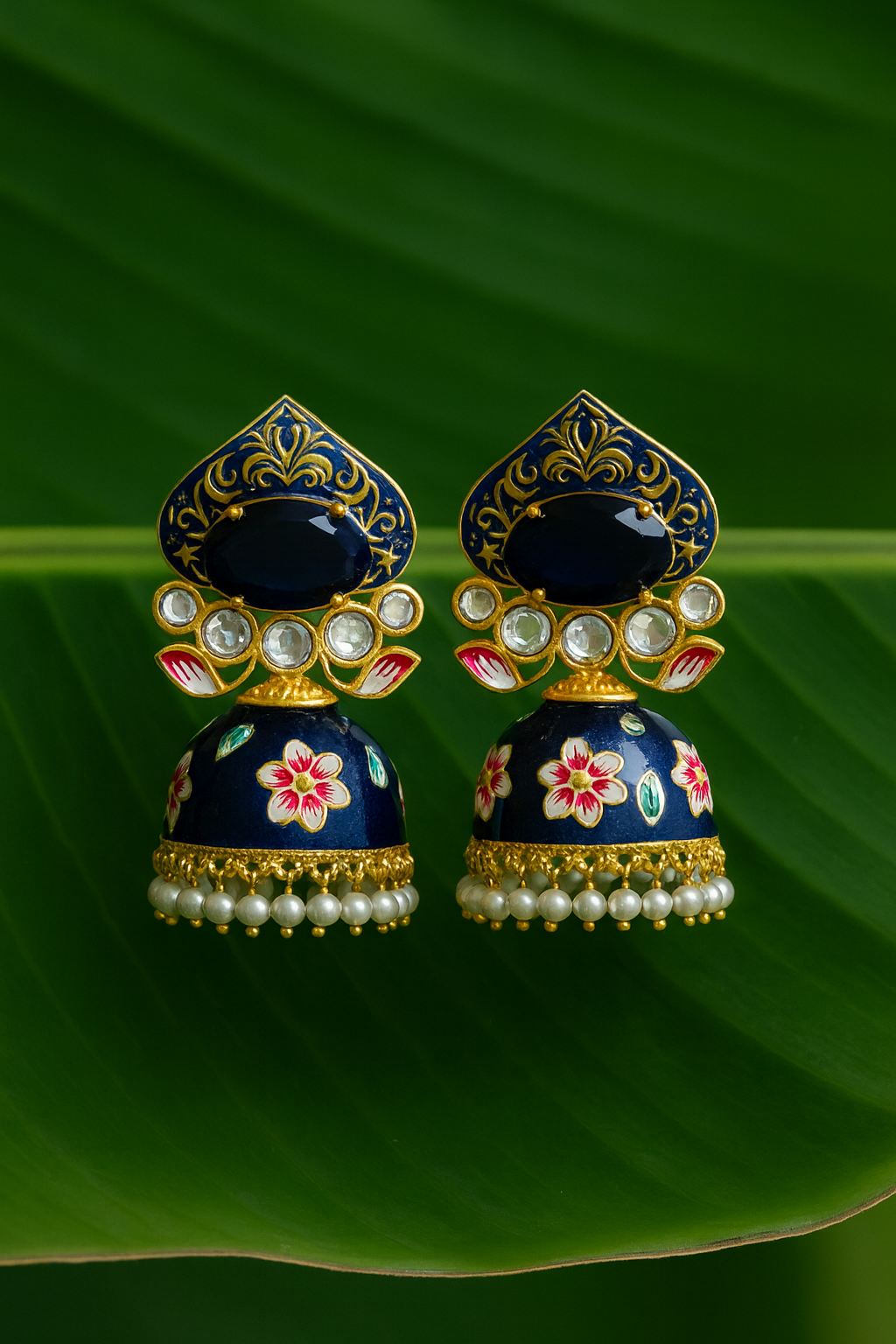 Blue Meenakari Jhumka