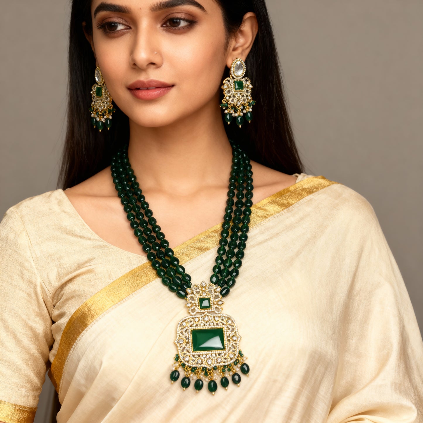 Tantaaz Green Victorian Haar with Earring (Bridal & Party)