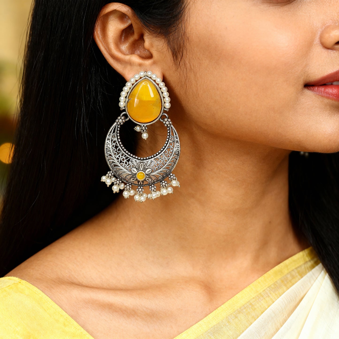 Monalisa Stone Oxidised Earring