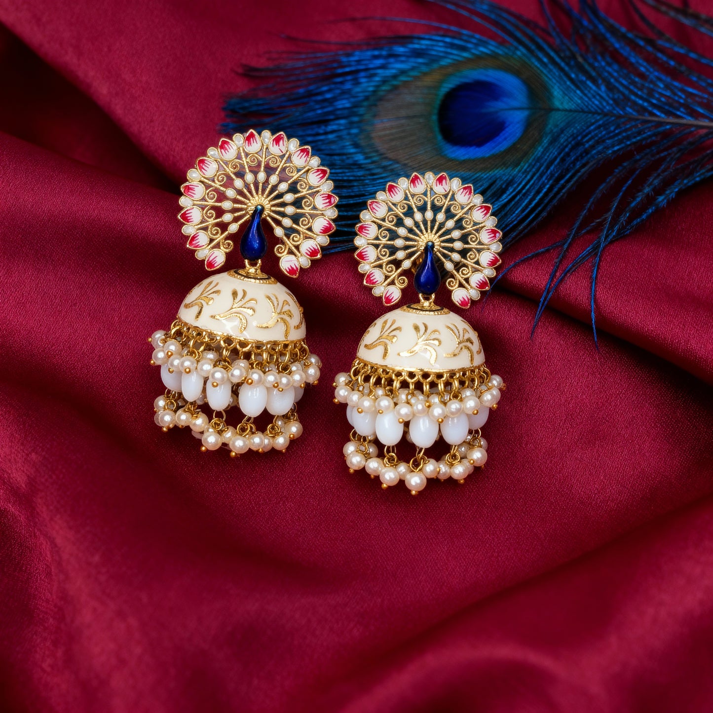 White Peacock Meenakari Jhumka