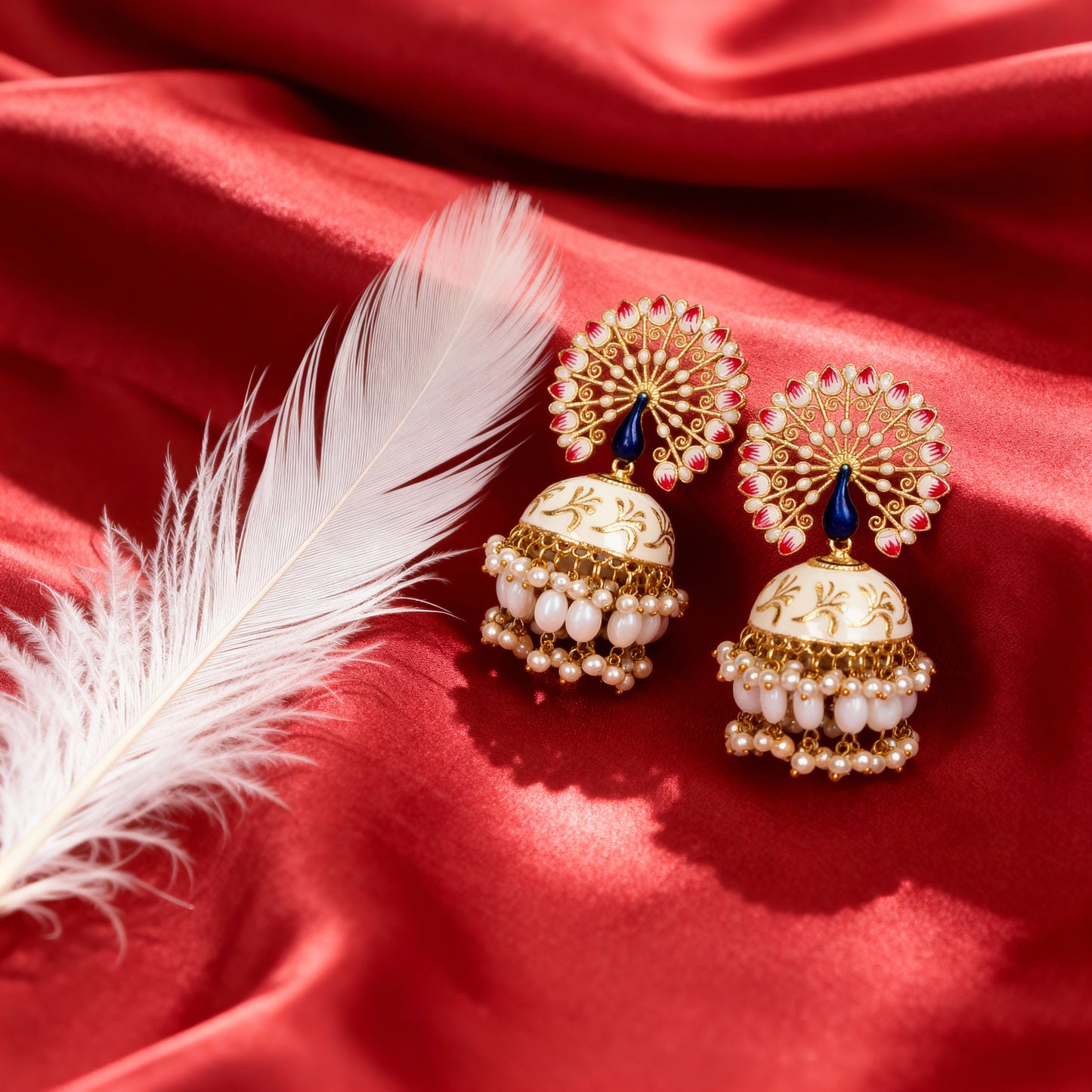 White Peacock Meenakari Jhumka
