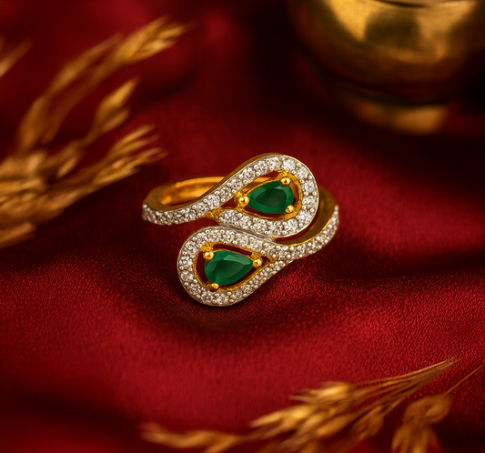 American Diamond with Green Ruby Adjustable Ring