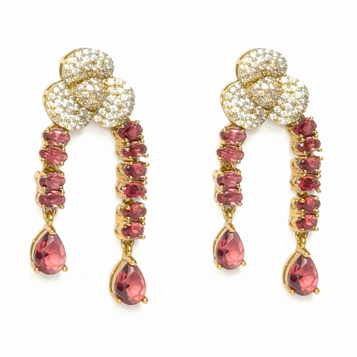 Ruby Pink Floral Victorian Diamond Necklace with Earrings