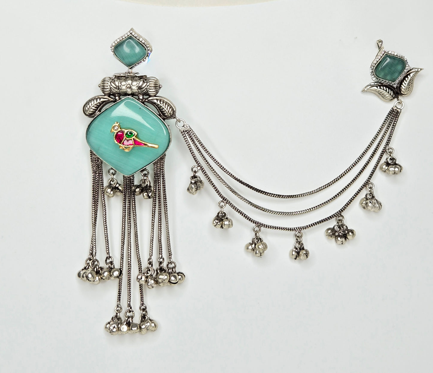 Turquoise Enamel Design Silver Earring