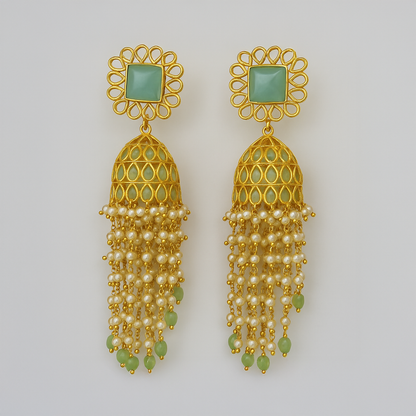 Bell Shaped and Dangling Pearls Jhumka