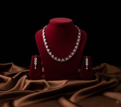 Enchanting Silver Plated Red & Multicolour AD Necklace Set