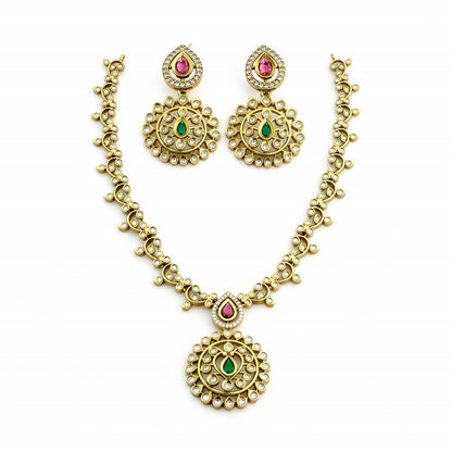 Tantaaz Green & Pink Victorian Necklace Set with Earrings