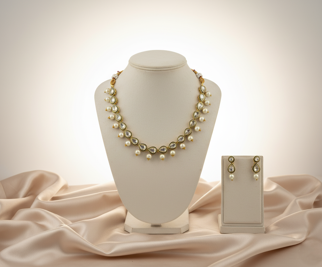 Brass AD Kundan Choker Necklace with Earrings