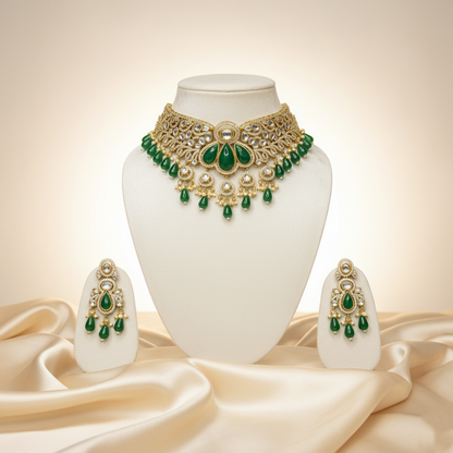 Minaki by Tantaaz Kundan Polki & Pearl Choker Necklace Set