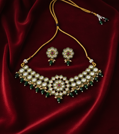 Kundan Polki Necklace Set with Earrings – Bridal & Party Wear