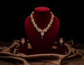 Gold Plated AD Multicolor Stone Floral Necklace Set with Earrings