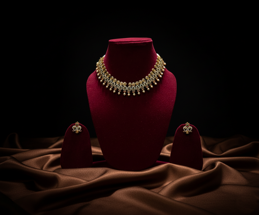 Tantaaz Temple AD Stone Necklace Set with Earrings