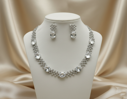 Tantaaz Luxury White American Diamond Necklace