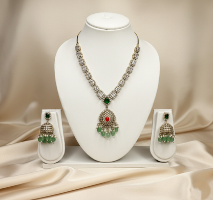 Coral Stone Necklace Set with Jhumka