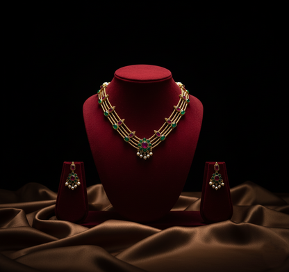 Tantaaz Multi-Color Gold Plated Choker Necklace Set (Kerala Style)