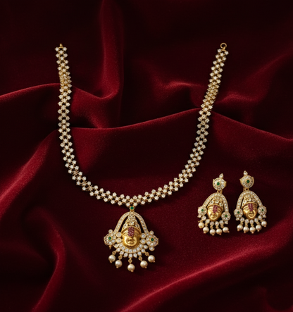 Antique Gold Finish Zercon Stone Lakshmi Necklace Set