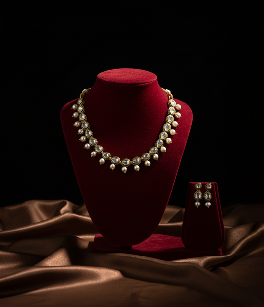 Brass AD Kundan Choker Necklace with Earrings