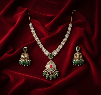 Coral Stone Necklace Set with Jhumka