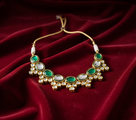 Tantaaz Green & White Kundan Jewellery Set