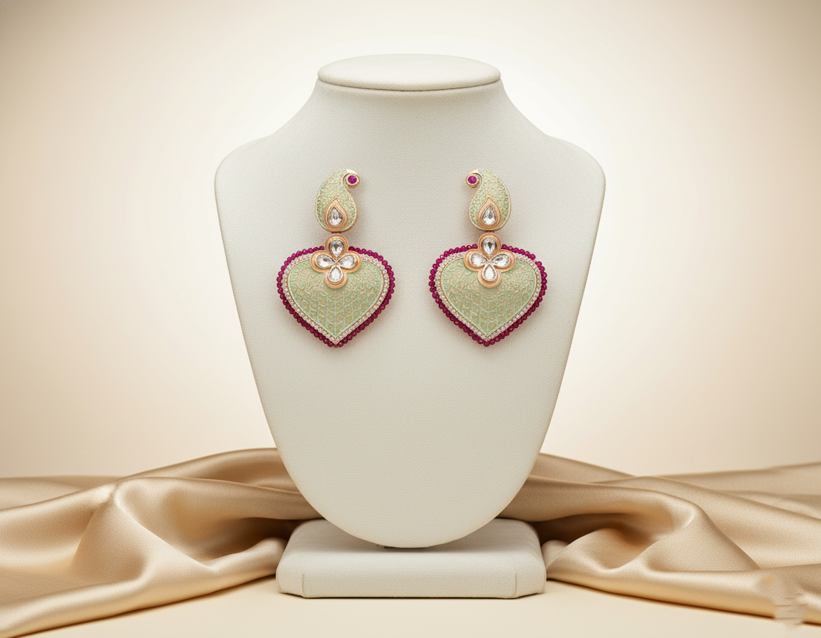 Heart Shaped Earring (Red & White Stones)
